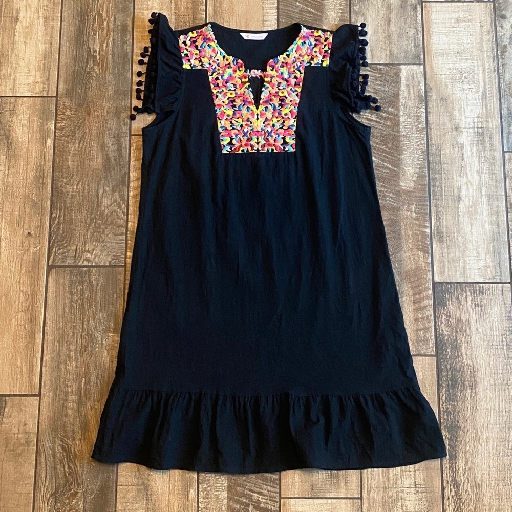 Kirundo Black Dress with Colorful Embroidery